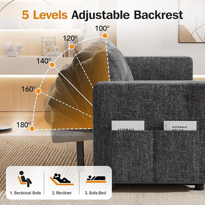 Sunny Heart 82" L Shaped Sectional Sleeper Sofa Bed