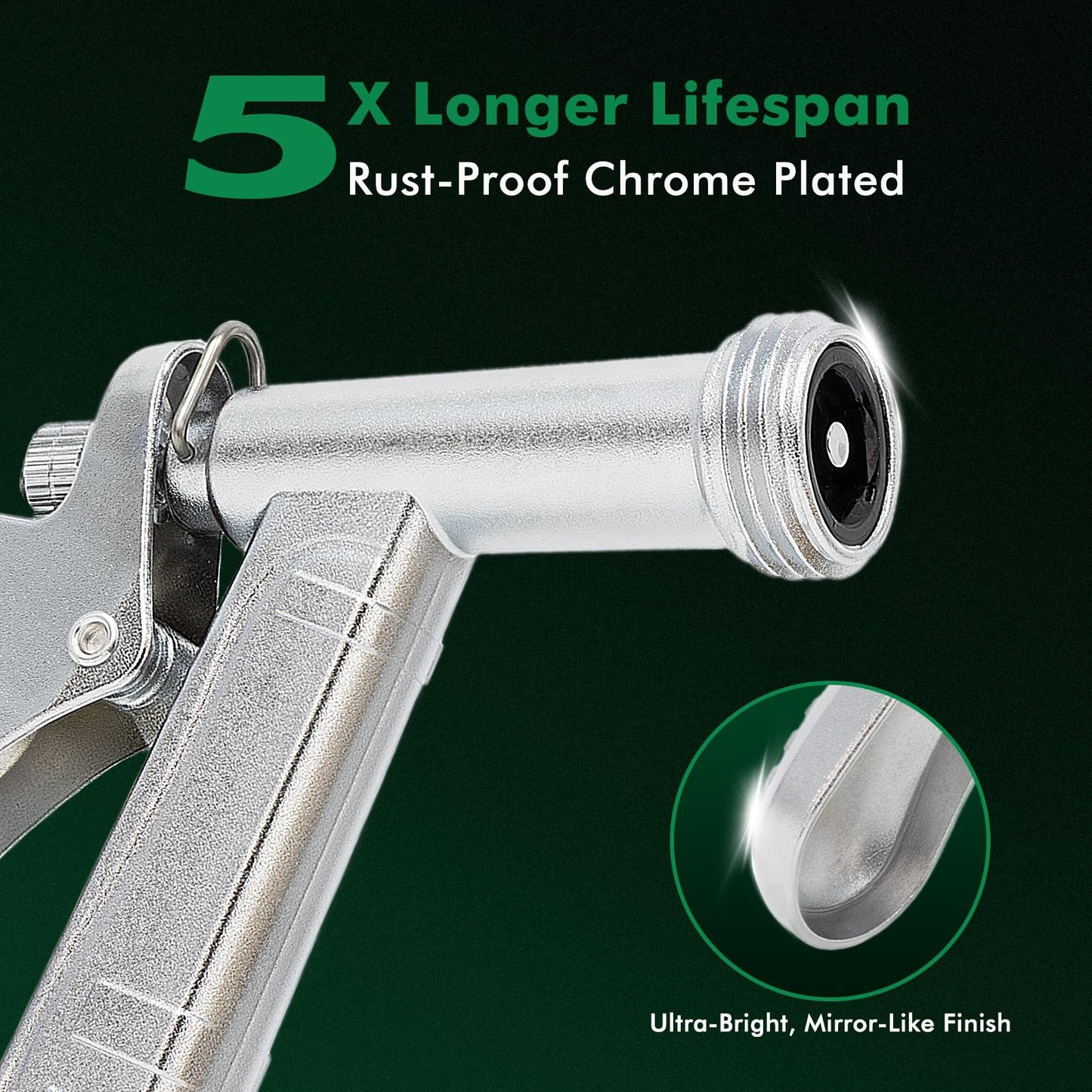 RESTMO 100% Metal Garden Hose Nozzle, 5X Lifespan Rust-Proof Chrome Plated, Heavy Duty Zinc Alloy Pistol Grip with Threaded Front, High Pressure Hose Sprayer Nozzle for Car Washing, Plant Watering