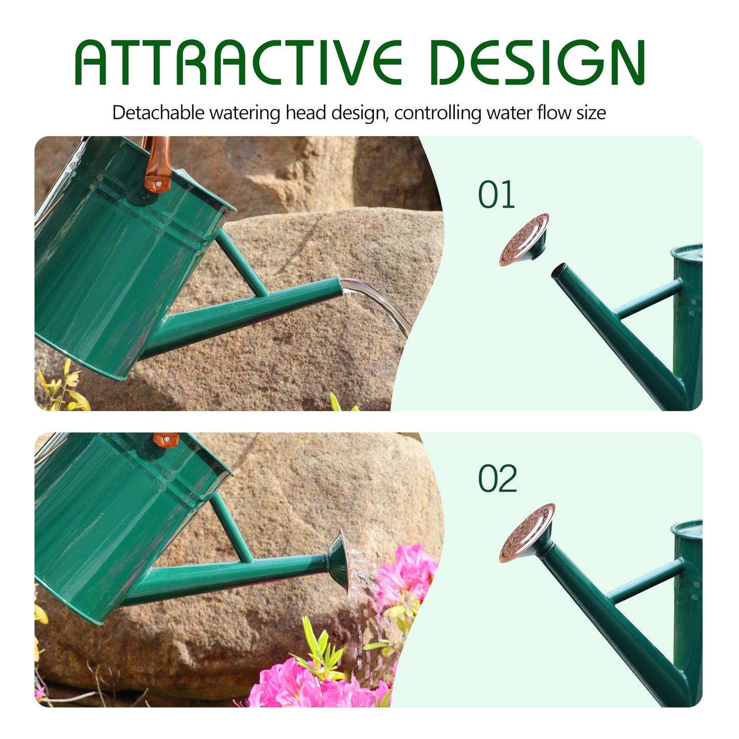SunnyTong Metal Watering Can for Outdoor and Indoor Plants, Watering Can Decor, 1 Gallon (NewGreen)