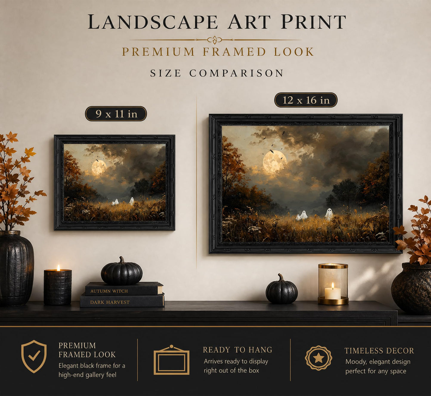 KYSNGMT Vintage Halloween Ghost Wall Art Moody Autumn Landscape Painting