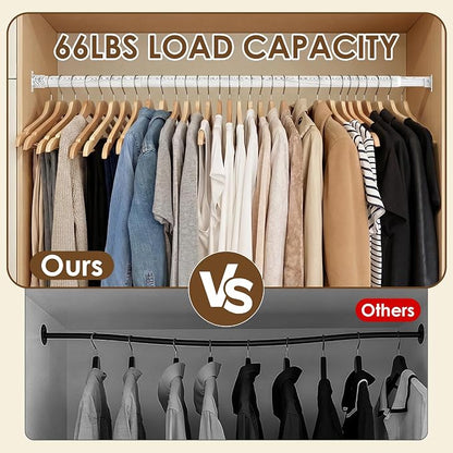 Closet Rod 17-75 Inches，1.3 Inch Diameter Heavy-Duty Adjustable Closet Rods for Hanging Clothes Closet Hanging Rod Metal Closet Poles for Wardrobes Laundry RV Bathroom（White Wood Grain Finish）