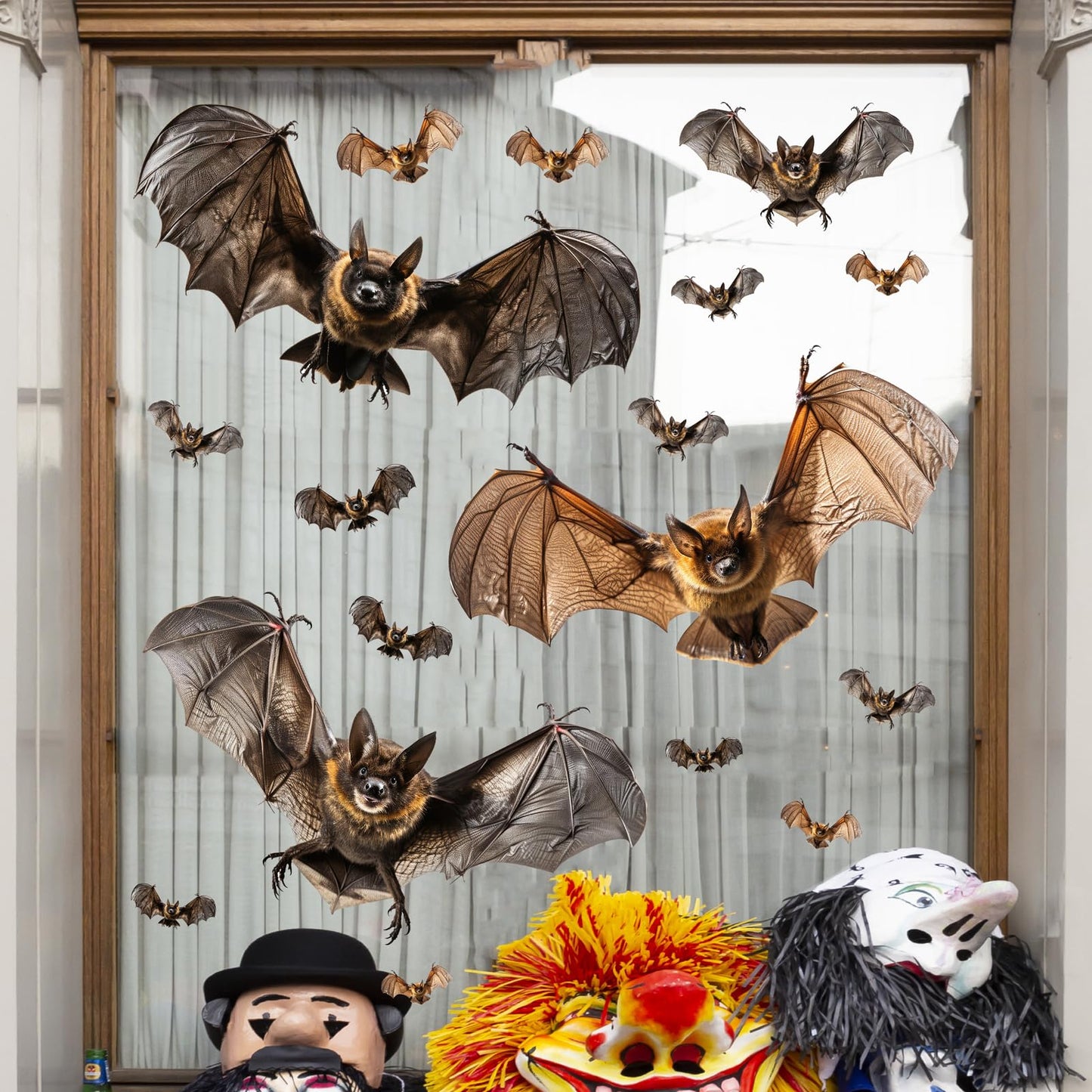 Halloween Window Decorations Clings Decor Large Bats Decals Removable Halloween Glass Stickers Indoor Spooky Bats Clings Double-Sided Scary Static Cling for Holiday Party Outdoor Decoration Supplies