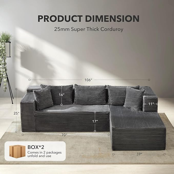 Hetoy Oversized L Shape Modular Sofa, Soft Modular Sectional Couch