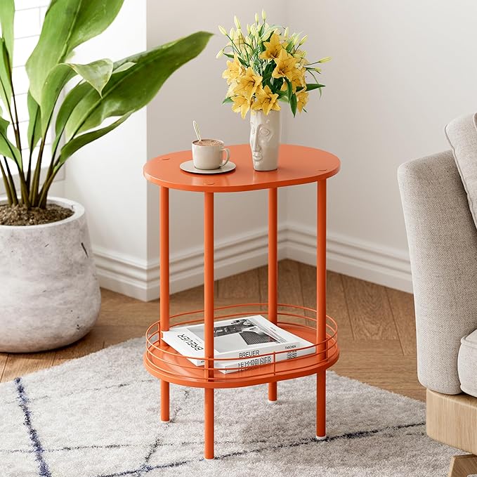 Small Modern Round Side Table Set of 2, 2-Tier Side Tables Living Room