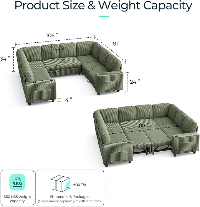 LINSY HOME Sectional Sleeper Sofa