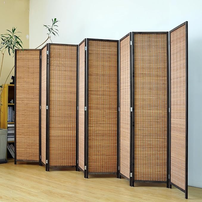 8 Panel Bamboo Room Divider Screen, 5.6 FT Tall Bamboo Divider Folding Panel