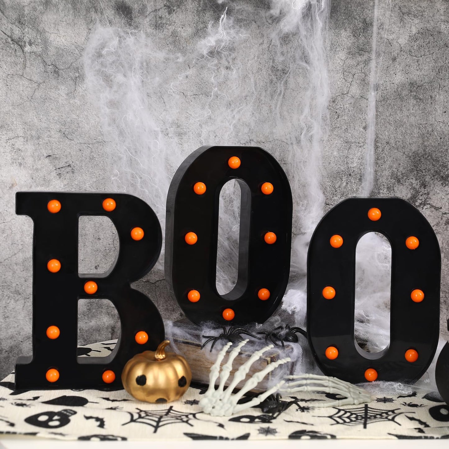 Halloween Decorations-3 Marquee Light up Letters "BOO" Sign Halloween Decor for Kitchen Tabletop Fireplace Mantel Party Indoor
