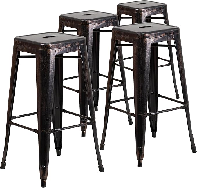 Flash Furniture Lily 4 Pack Commercial Grade 30" High Backless Black-Antique
