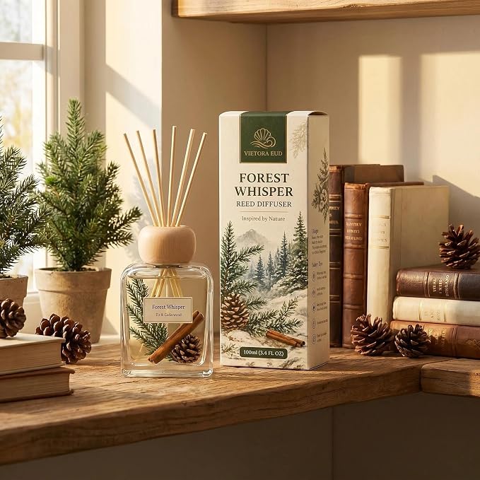 Fir Reed Diffuser, Woody Forest Home Fragrance for Bedroom Bathroom & Living Room, Long Lasting Essential Oil Diffuser Sticks up to 120 Days, Non Toxic Pet & Kid Friendly, IFRA Compliant, 3.4 FL OZ