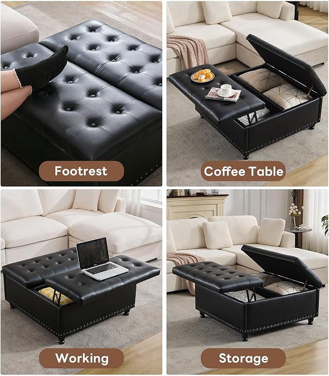 Tbfit Large Square Storage Ottoman Bench, Tufted Upholstered Coffee Table