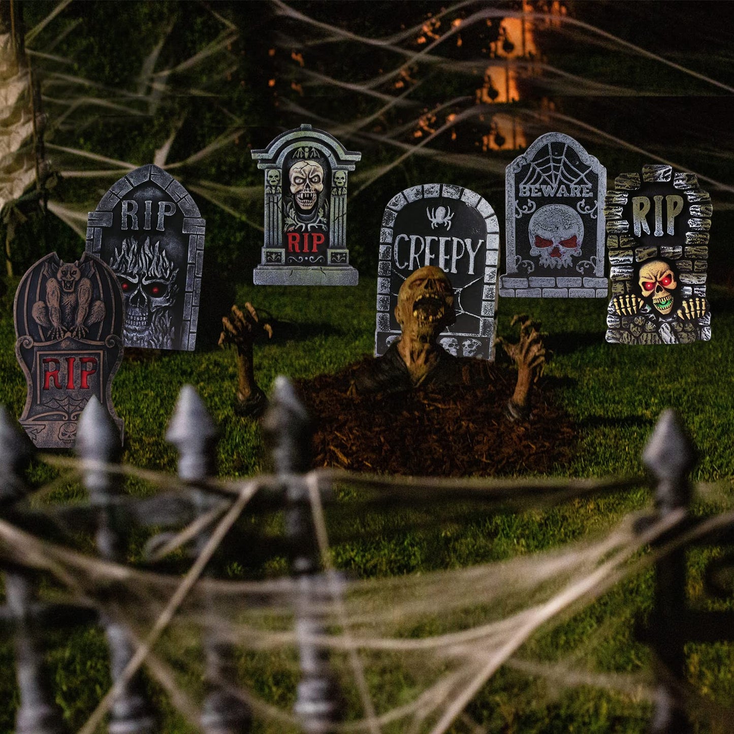 17in Tombstones Yard Sign with Stakes, 6PCS Graveyard Halloween Decorations Scary Gravestone Headstone Lawn Signs Halloween Decor Halloween Tombstones & Cemetery Decorations Waterproof(Large)