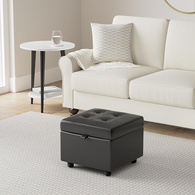 H&B Luxuries Tufted Leather Square Flip Top Storage Ottoman Cube Foot Rest