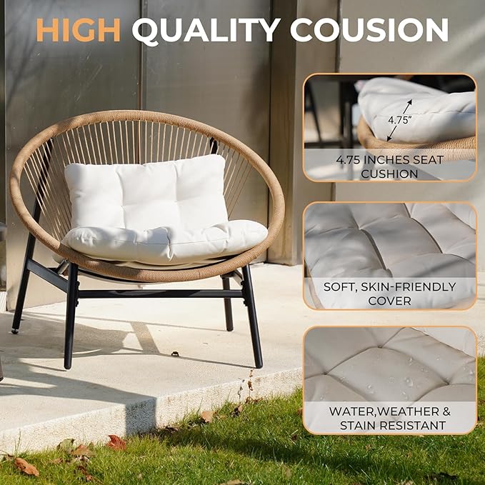 Grand patio Oversized Outdoor Chairs Set of 2, Wicker Patio Chairs