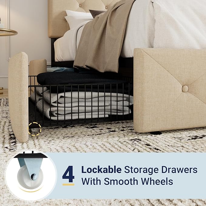Allewie Upholstered King Size Platform Bed Frame