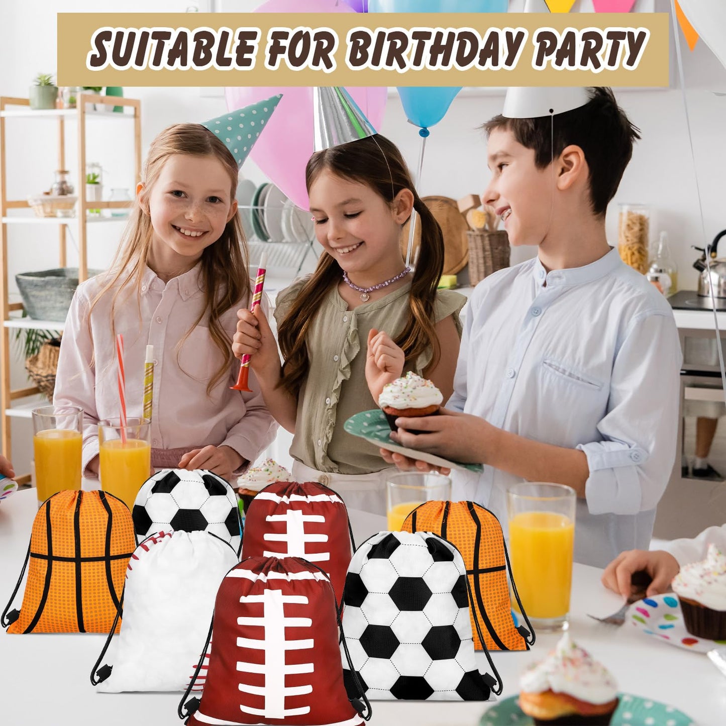 Shappy 12 Pieces Sport Drawstring Bags Bulk Small Sport Goodie Bags Snack Treat Backpack for Ball Birthday Party Favor Team Gifts(7 x 10 Inch)