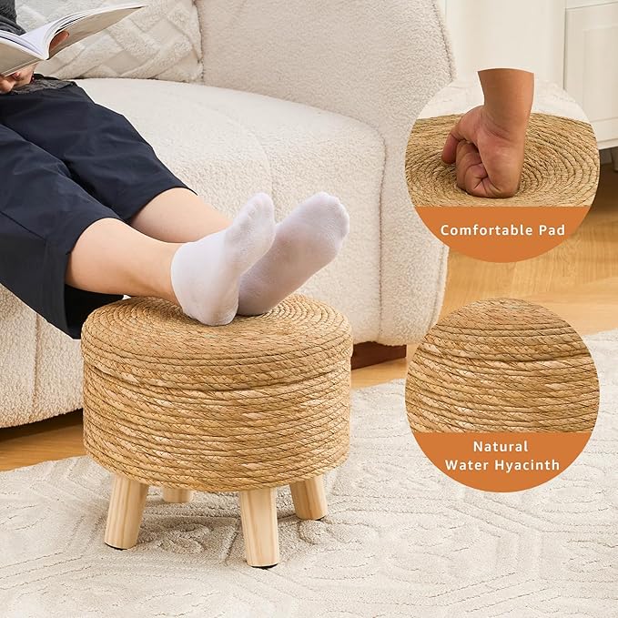 Cpintltr Storage Ottoman Poufs Handwoven Footstool Natural Seagrass Round