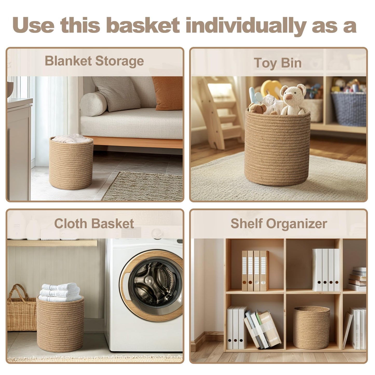 WILLITAT Plant Basket with Stand, Indoor Round Wicker Basket Plant with Bamboo Wood Stand, Decorative Woven Rope Flower Indoor Planter with Legs, Boho Bamboo Wood Planter Holder (Jute)