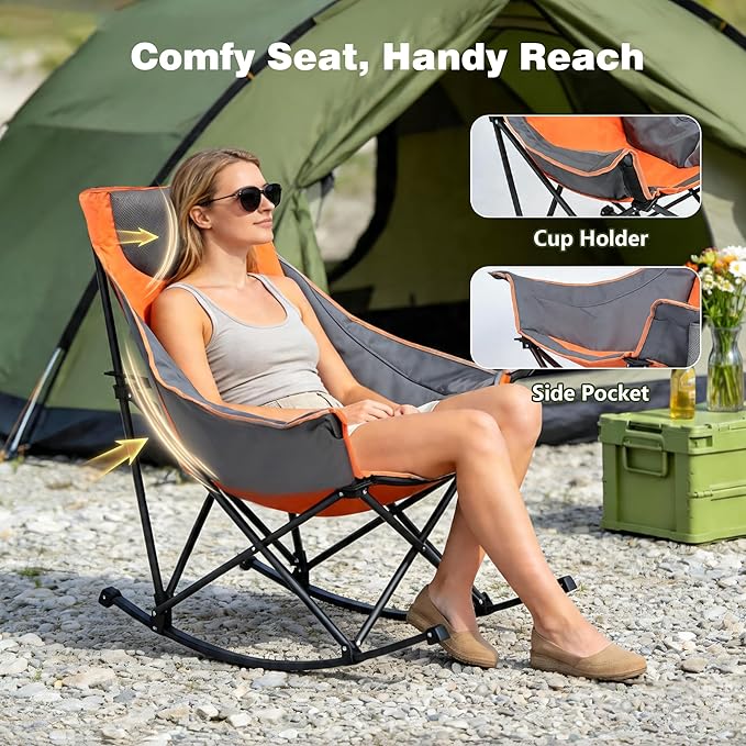 SUNNYFEEL Oversized Rocking Camping Chair 2 Pack, Fully Padded Patio Chair