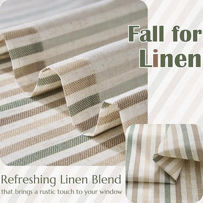 jinchan Colorful Striped Linen Kitchen Curtains 24 Inch Christmas Tier Curtains Farmhouse Modern Cafe Small Window Treatments Light Filtering Rod Pocket for Living Room Bathroom 2 Panels Multi Green
