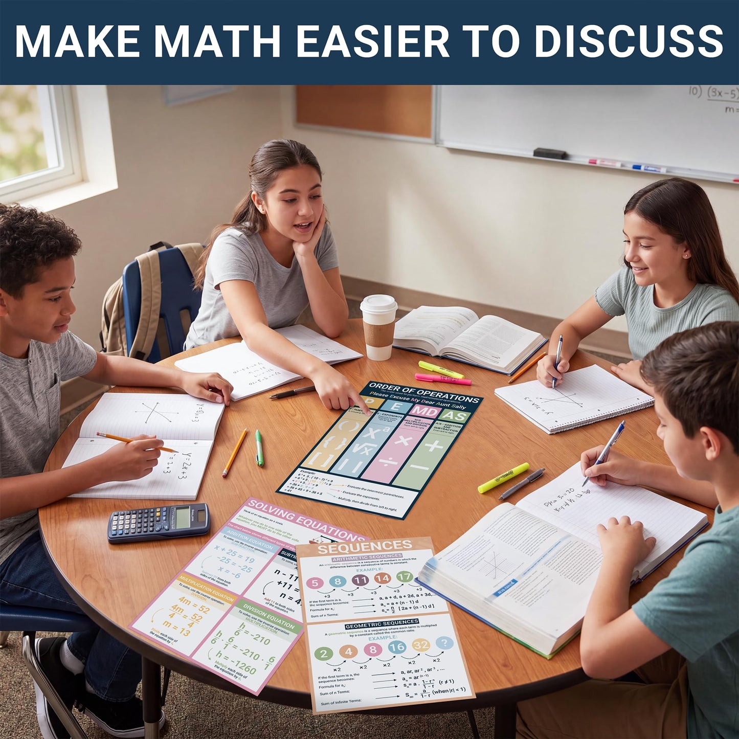 BrightenKidz 8 Pack Math Posters for Middle School, 11x17 Back to School Laminated Educational Chart, Teacher Must Haves for Classroom Homeschool Decor, Algebra Linear Equations Order of Operations
