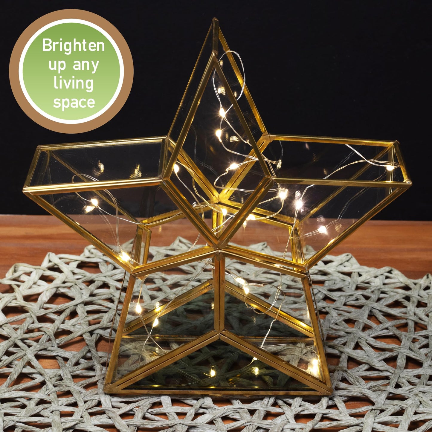 Gold Star Glass Centerpiece Display (3x8x8) - Tabletop Planter Terrarium - Spring Home & Wedding Decor - Fill with Succulents, Cacti, Air Plants, Moss, Flowers for Plant Lovers