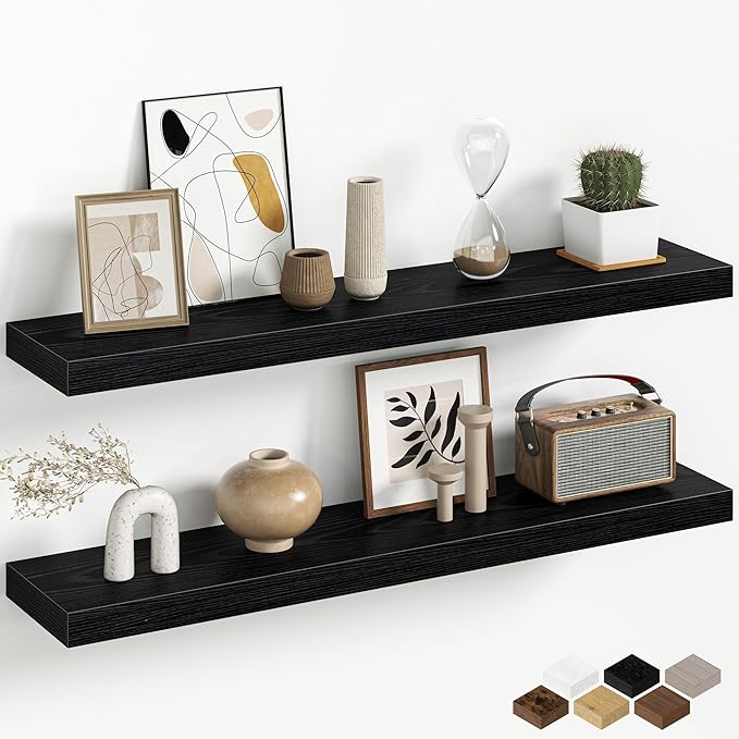 Fun Memories 32 Inch Floating Shelves Wall-Mounted, Rustic Wood Shelf