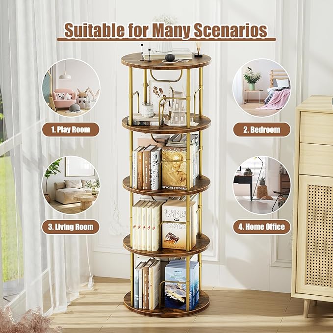ALLSTAND Rotating Bookshelf, 4 Tier Spinning Bookshelf Tower, 360° Display