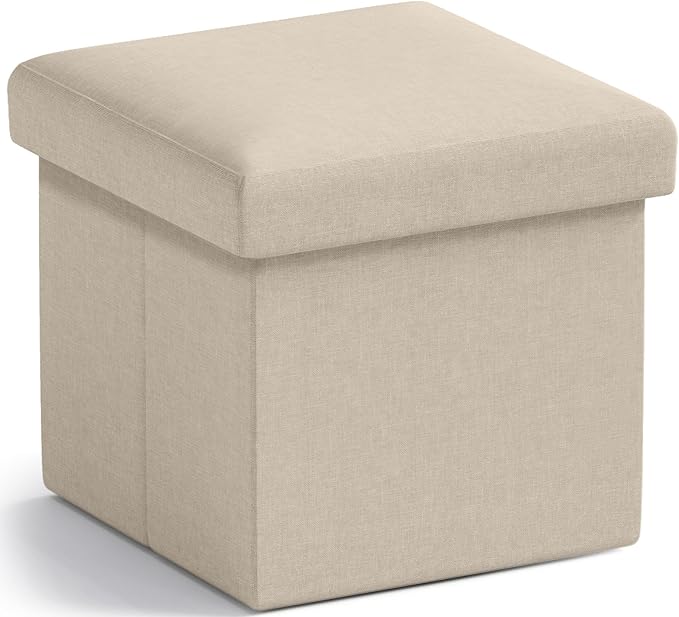 Ornavo Home Small Storage Ottoman Foldable Collapsible Cube Square Linen