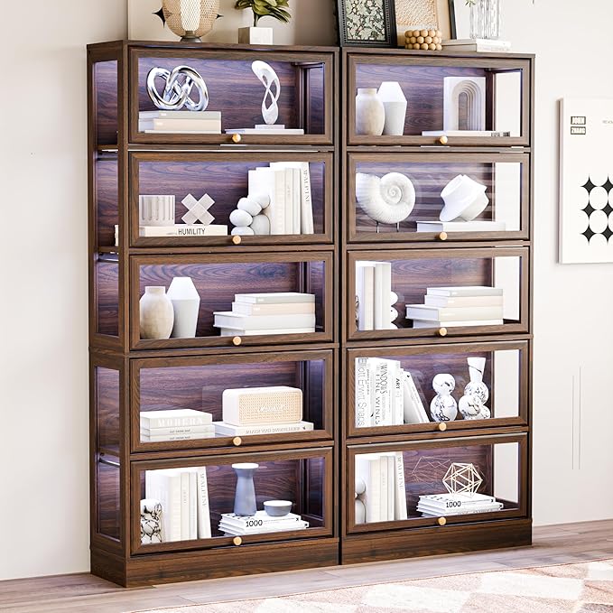 Display Cabinet with Acrylic Glass Doors, 5-Tiers Curio Cabinet with LED