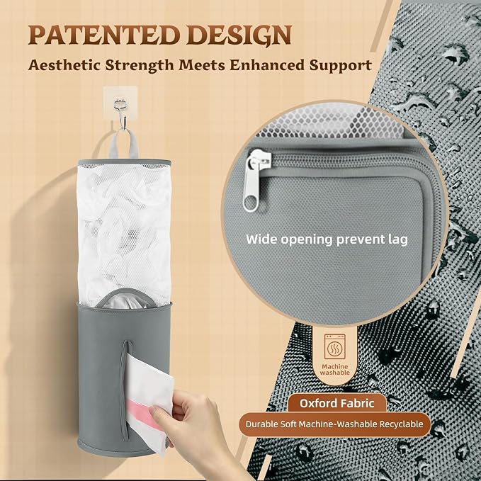 HOUSE AGAIN Bag Saver-Extra Large Plastic Bag Holder Dispenser, Organizer for Grocery Trash Roll,Oxford Machine Washable-Daily Storage Solution for Kitchen/Bathroom/Laundry (Deep Grey-2 pcs)