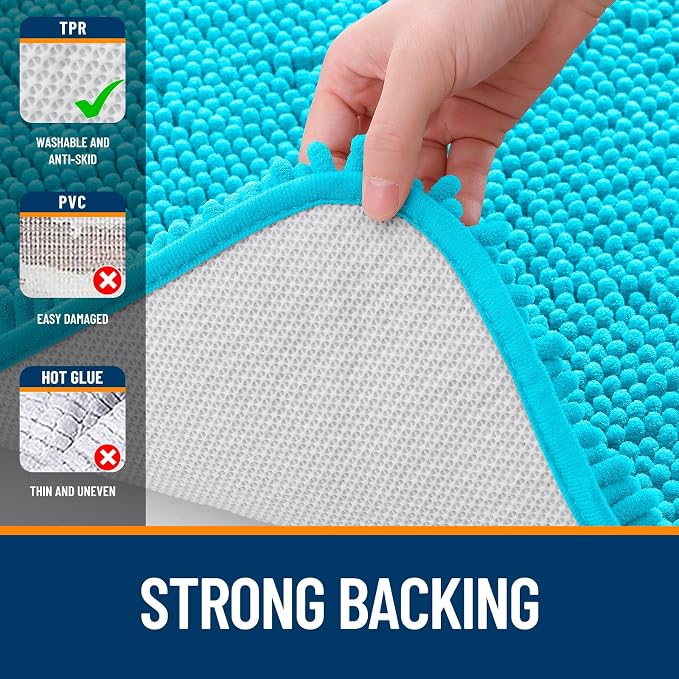 OLANLY Large Bathroom Rugs 40x24, Extra Soft Absorbent Chenille Bath Rugs, Rubber Backing Quick Dry, Machine Washable Bath Mats for Bathroom Floor, Tub and Shower, Home Decor Accessories, Aqua Sky