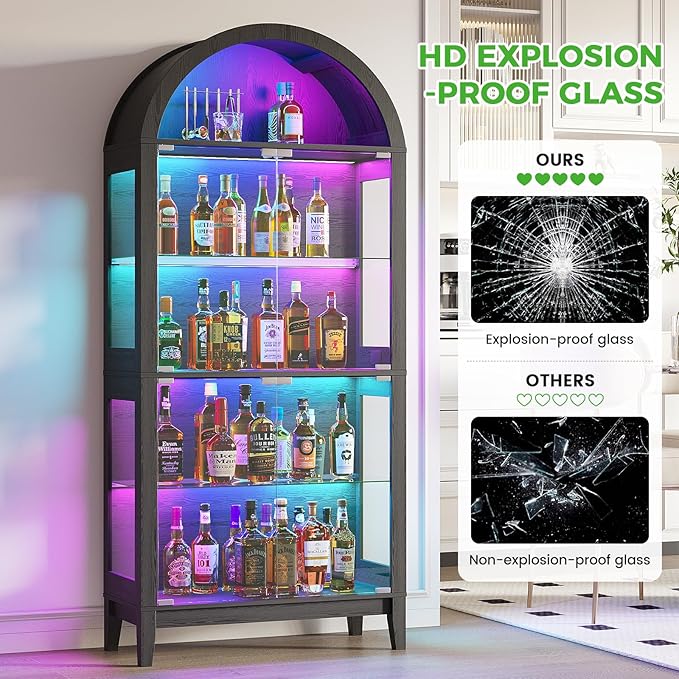 HNEBC Arched Display Case with RGB Lights, LED Curio Cabinet with Shelf