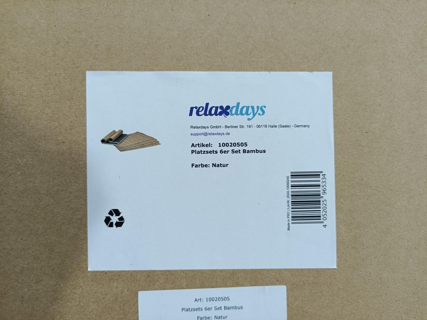 Relaxdays Table Set of 6 Place Mats, Bamboo, 6 Non-Slip Placemats, Washable, 30 x 45 cm, Natural Brown, Wood, 30 x 45 x 0.3 cm