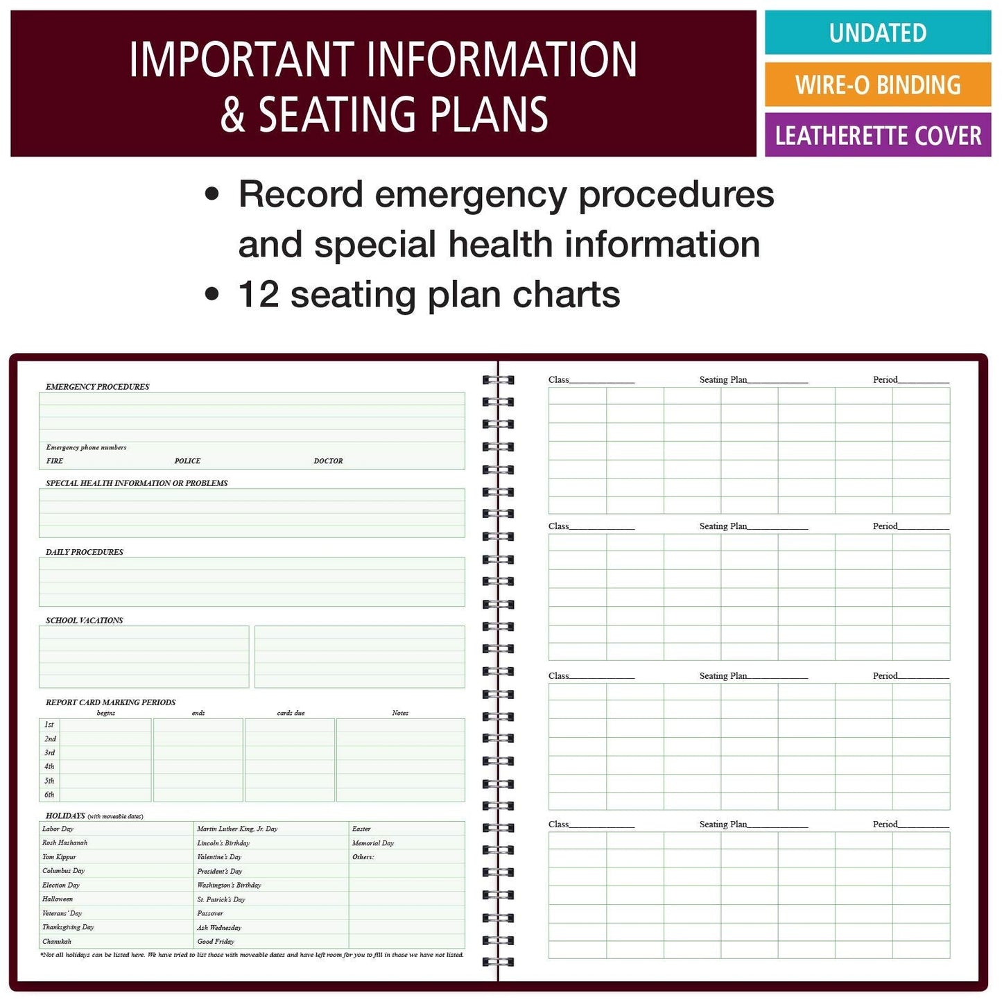 Class Record Book for 9-10 Weeks. 35 Names. Larger Grade Recording Squares. (R1035)