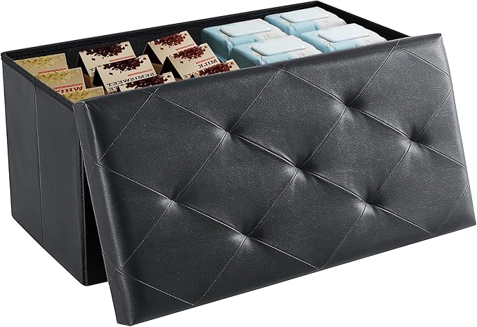 DUMOS 30 Inch Folding Storage Ottoman Bench, Large Hidden Storage Chest