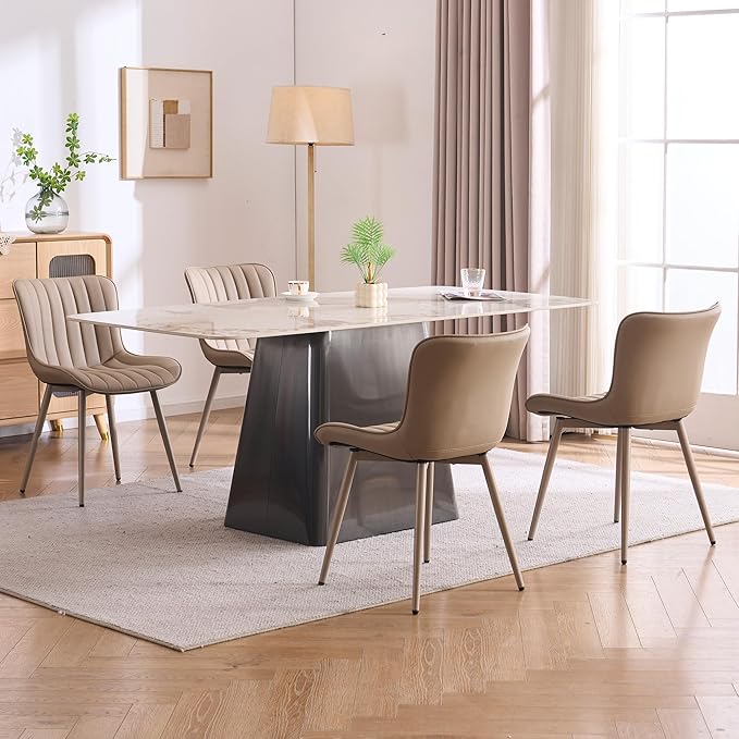 YOUNUOKE Mid-Century Modern Dining Chairs Set of 2, Khaki PU Leather