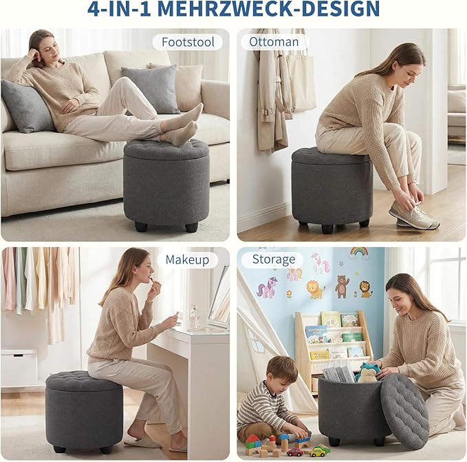 Furniliving 19 Inch Storage Round Ottoman, Footstools