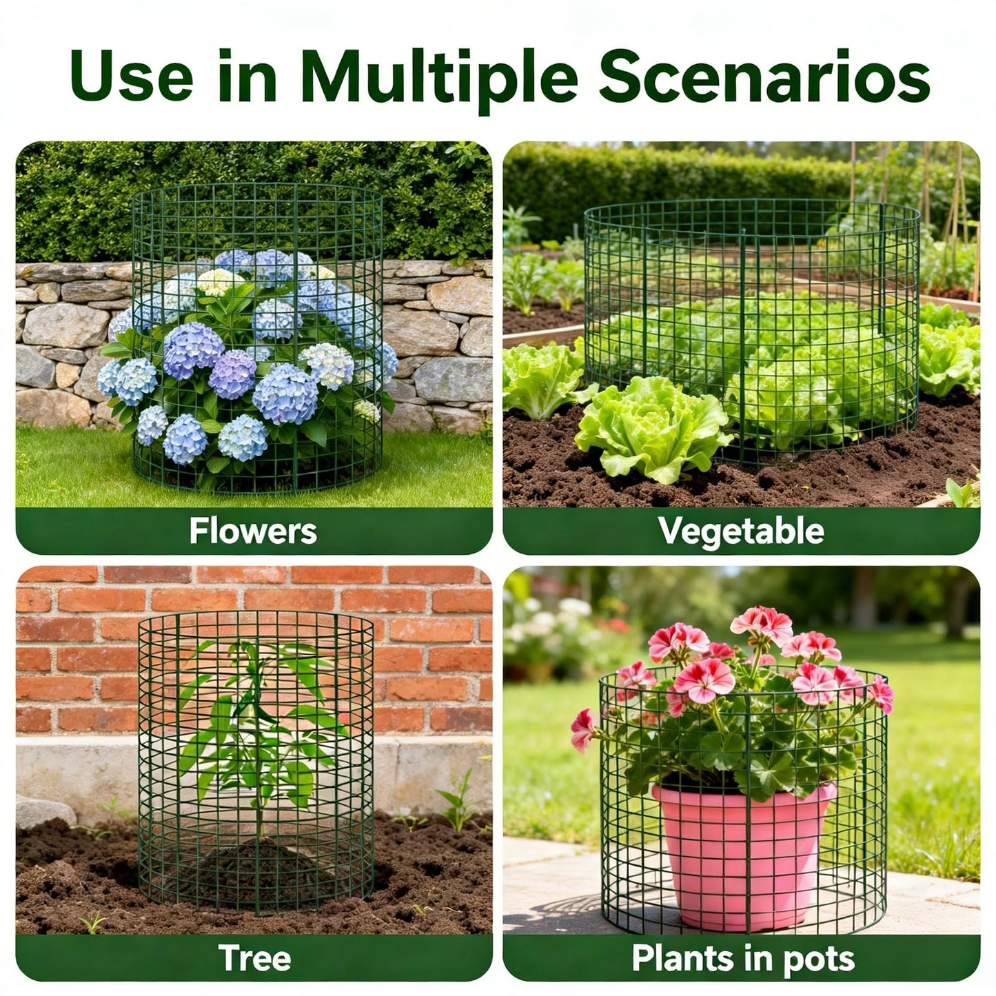 3 Pcs Plant Protector from Animals 12x16 Inch Metal Wire Mesh Garden Plant Cages for Gardening Supplies – Garden Plant Protectors with 30 Cable Ties, 9 Stakes & Gloves