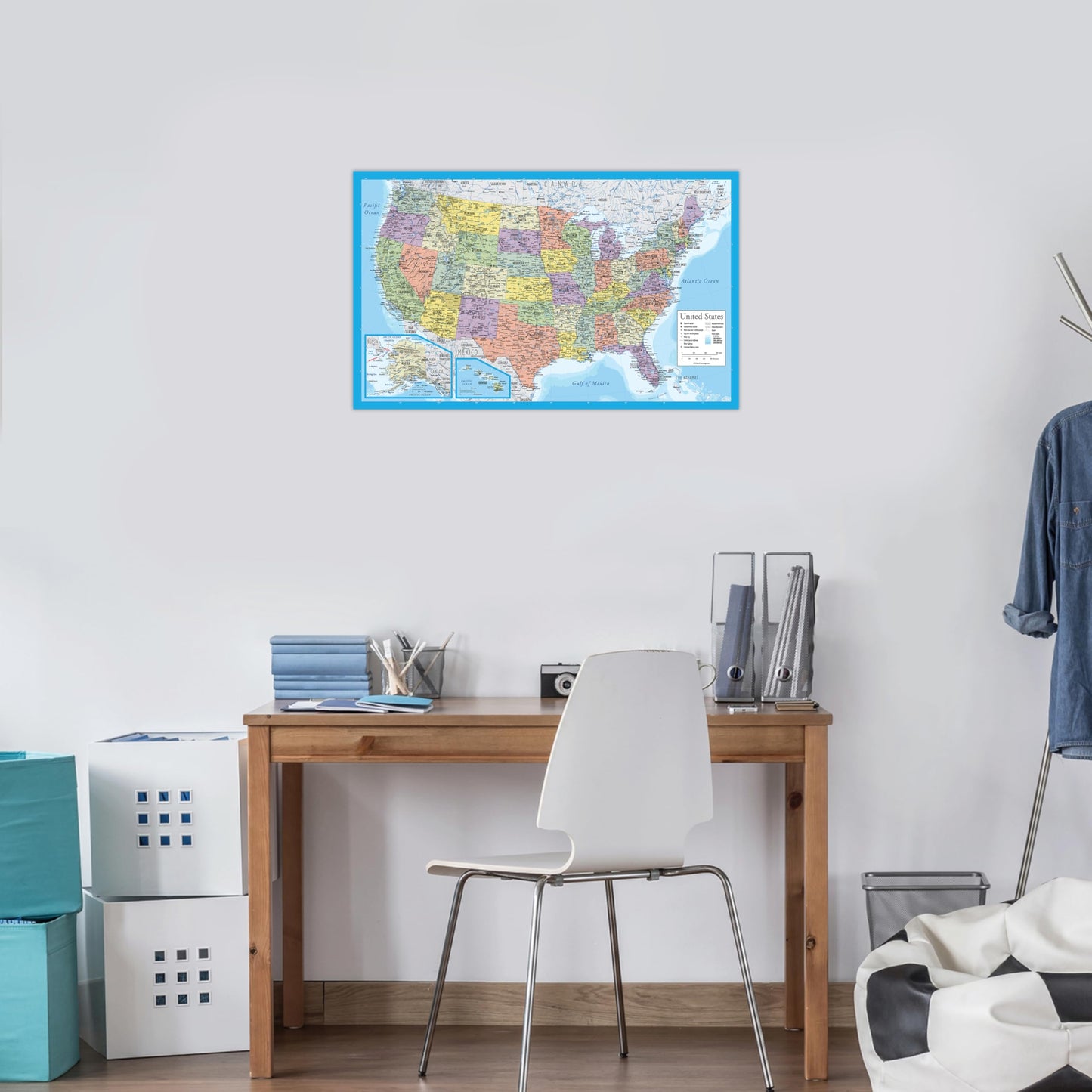 2 Pack - Laminated World Map & US Map Poster Set - Wall Chart Map of the World & United States - Made in the USA [Light Blue]
