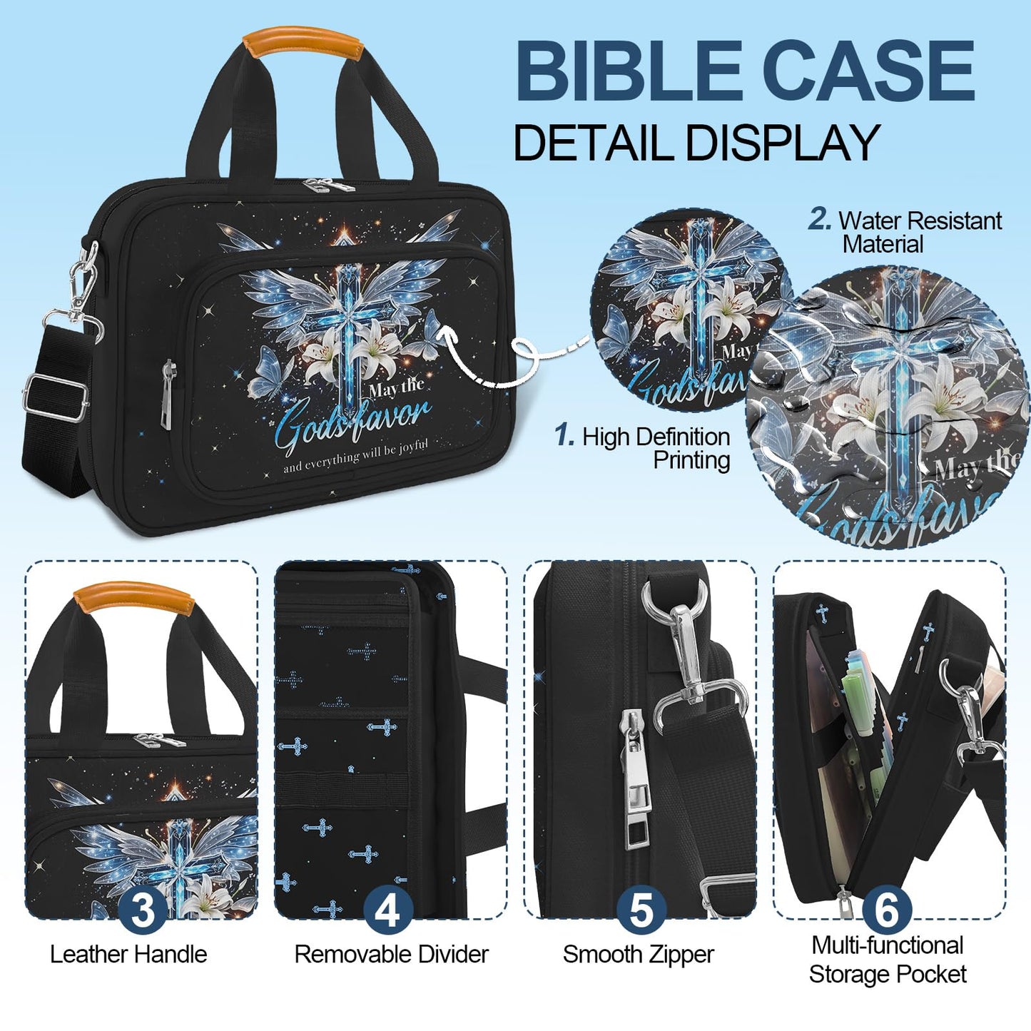 Bible Cover for Women Large Bible Cover Bible Carrier Bag for Women Organizer Cross Bible Study Supplies Journaling Kit Book Carrying Case with Bible Highlighters Shoulder Strap Christian Gifts