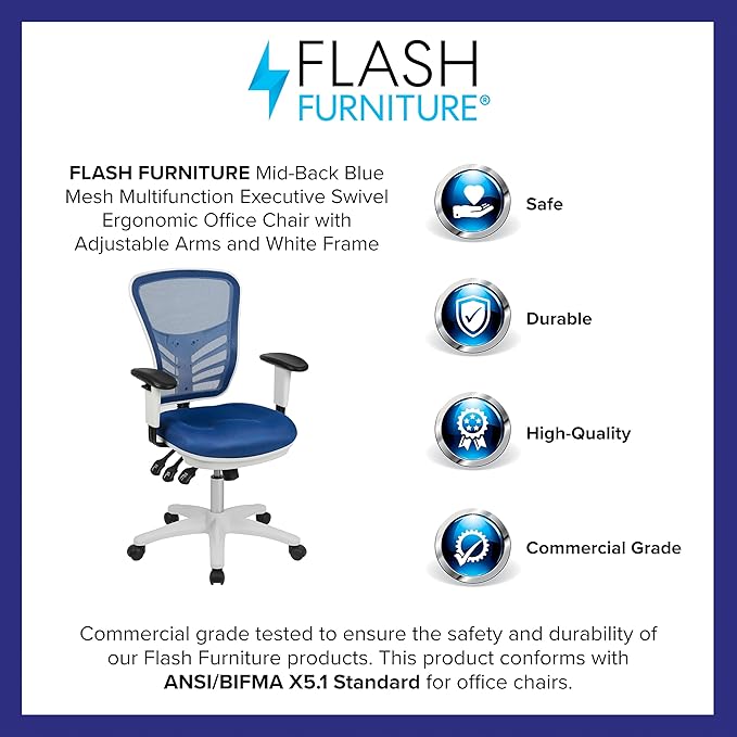 Flash Furniture Nicholas Mid-Back Blue Mesh Multifunction Executive Swivel
