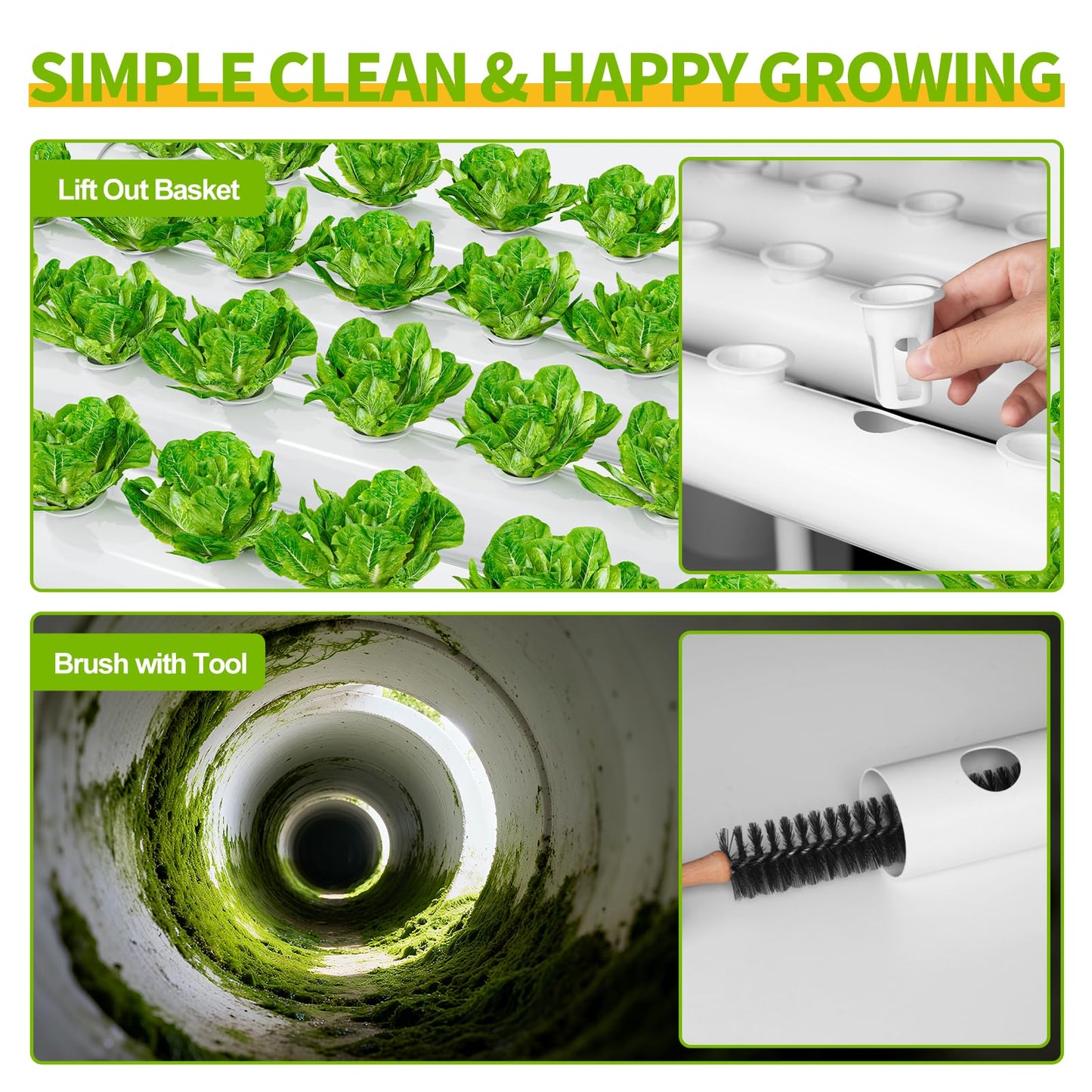 SPECILITE Hydroponics Growing System with Wheels, 3-Tier 108 Plant Sites Food-Grade PVC-U Pipes Gardening Kit for Leafy Vegetables, Lettuce, Herbs, with Water Pump, Indoor, Outdoor