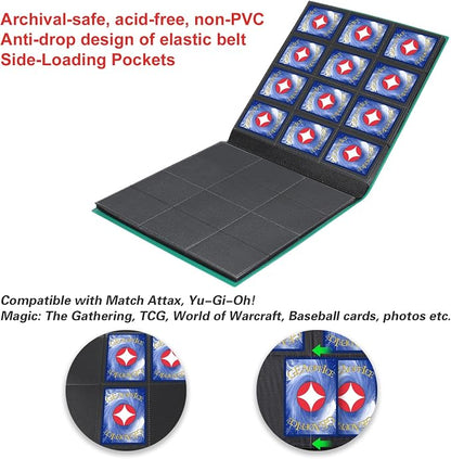 GEAoffice Card Binder, 12 Pockets Trading Card Album Book Folder, 624 Side Loading Pocket Collection Binder for Yugioh, MTG, TCG, Sports & Games Cards, Green