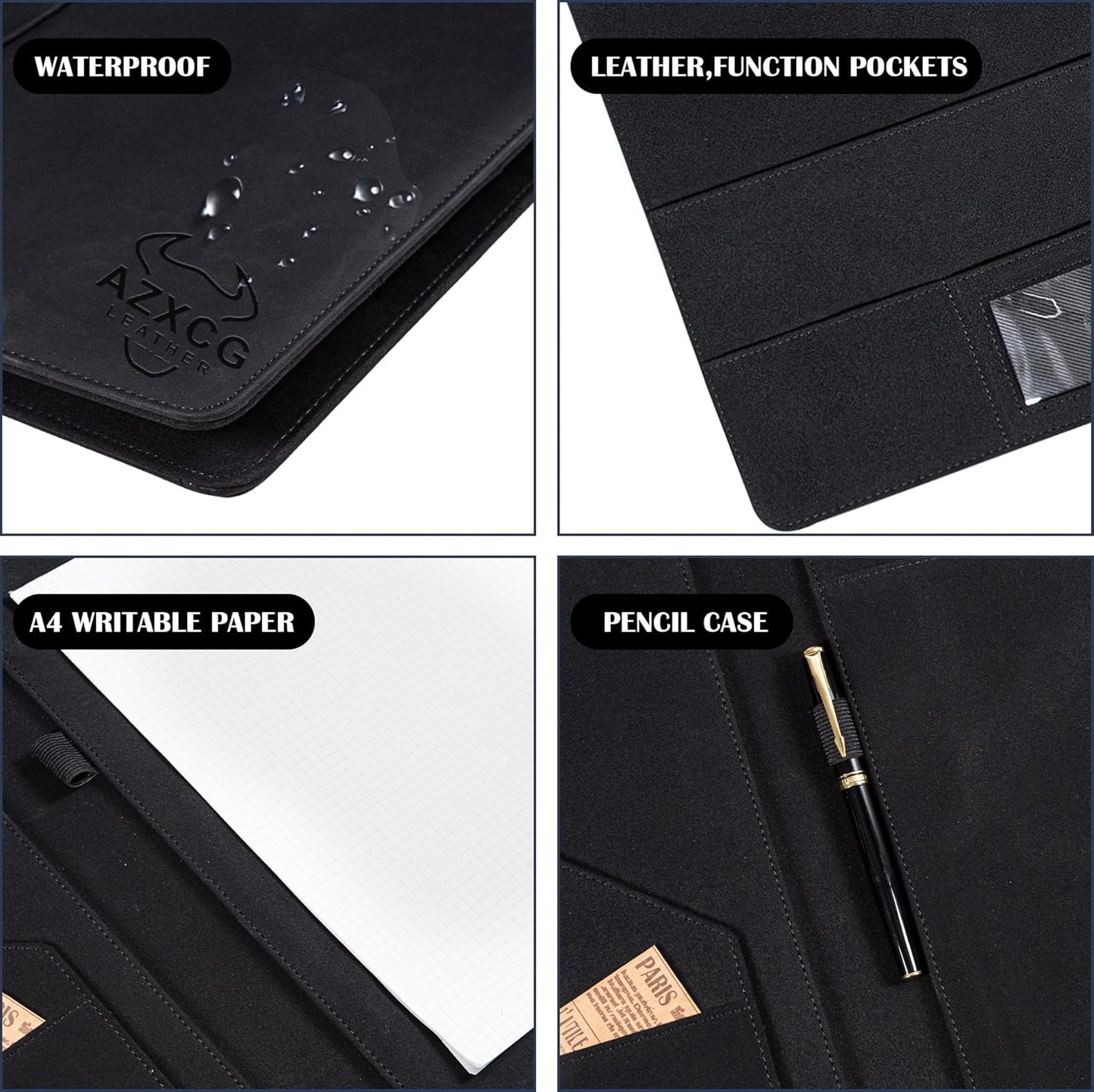 AZXCG Custom Padfolio Binder, Free Engraved Name,Leather Padfolio for Men and Women,Interview Resume Folder,Business Card Holder,Gift Portfolio