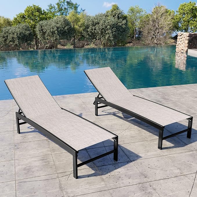 Crestlive Products Chaise Lounge Chair Outdoor Set of 2, Adjustable 5 Positions