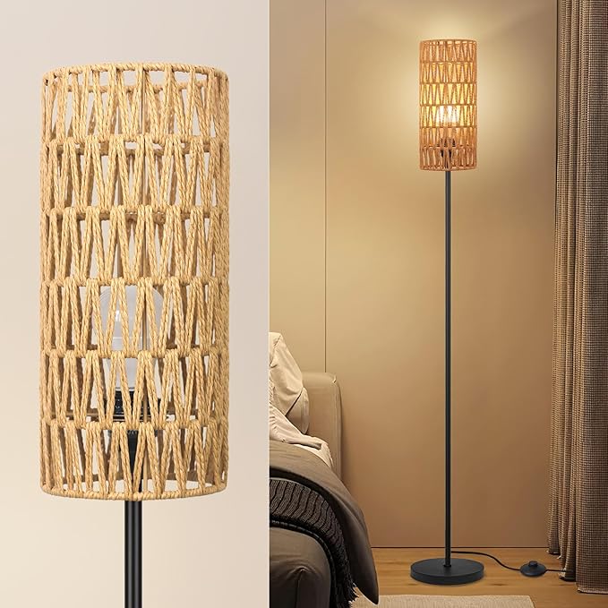 Ruiever Floor Lamp for Living Room, Farmhouse Rattan Floor lamp, Modern