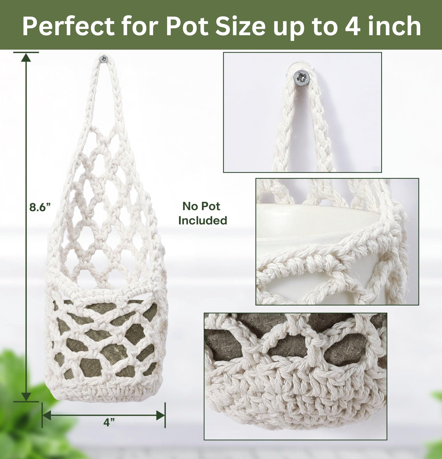 Shineloha 3 Packs Hanging Planters for Indoor Plants up to 4 in., Wall Plant Holder | Plant Hanger Indoor, Wall Planters for Indoor Plants, Hanging Plant (3PK, for 4 inch Pot)