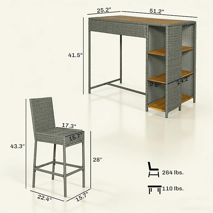 Outsunny 5 Piece Outdoor Bar Set, Wicker Outdoor High Top Table and Chairs
