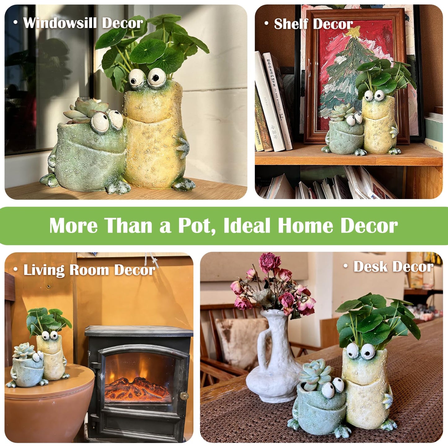 Cute Frog Planters,Funny Plant Pots with Dual Pots, Resin Funny Succulent Pots & Fun Planters for Indoor Windowsill Desk Office Decor, Gift for Plant Lovers