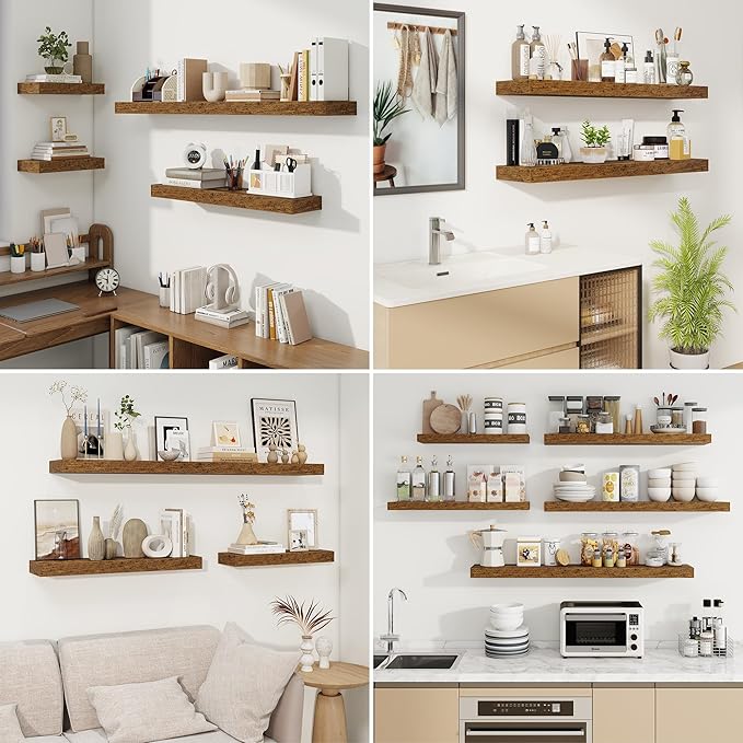 fuqing Floating Shelves for Wall, Wall Mounted Wood Floating Shelf